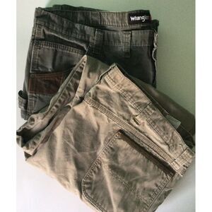 Wrangler Pants Mens 46 x 32 Brown Riggs Canvas Carpenter Ripstop Workwear Hiking